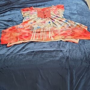 ONE WORLD Colorful Women's Blouse with Red and Blue Accents